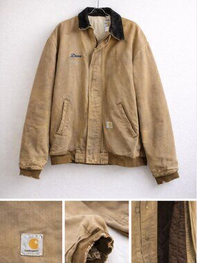 Carhartt Detroit Jacket Brown Distressed Vintage Workwear Embroidered